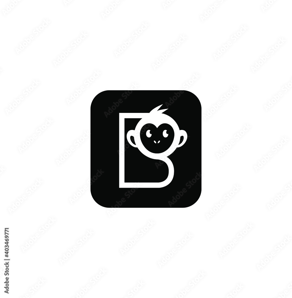 Letter B with monkey face on black background Letter B with monkey face on black background