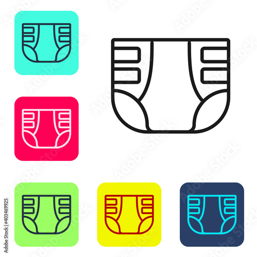 Black line Adult diaper icon isolated on white background. Set icons in color square buttons. Vector.