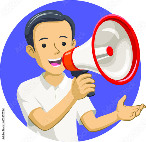 A man holding a megaphone. Talking make announcements