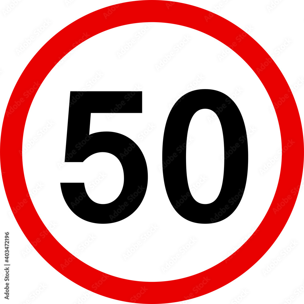 Speed limit 50 sign. Red circle. Traffic signs and symbols. Speed limit 50 sign. Red circle. Traffic signs and symbols.