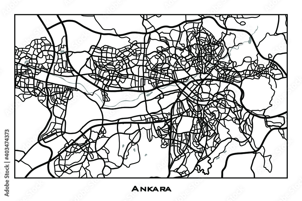 Ankara (Turkey) street network map. Ankara map poster