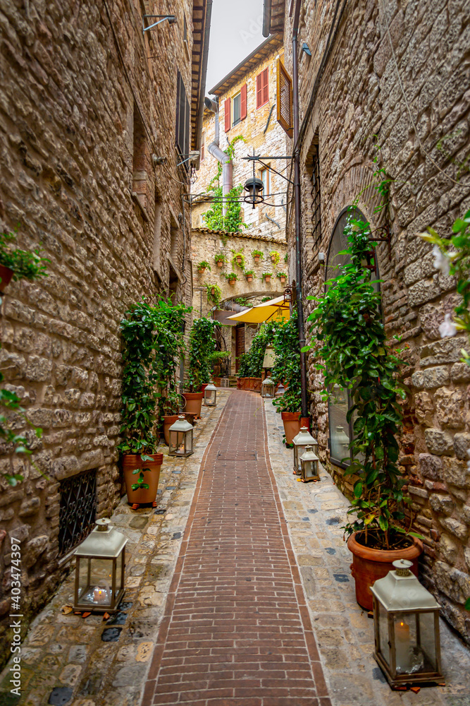 Beautiful street in Assisi, Umbria (Italy)