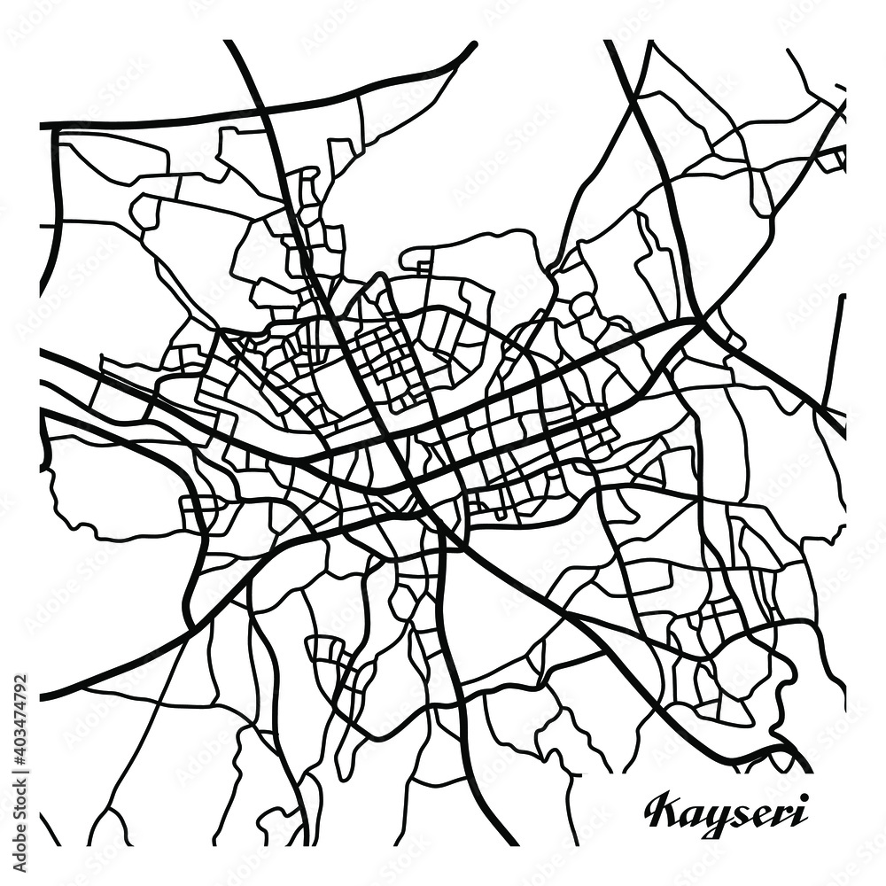 Obraz premium Kayseri(Turkey) street network map. Kayseri map poster