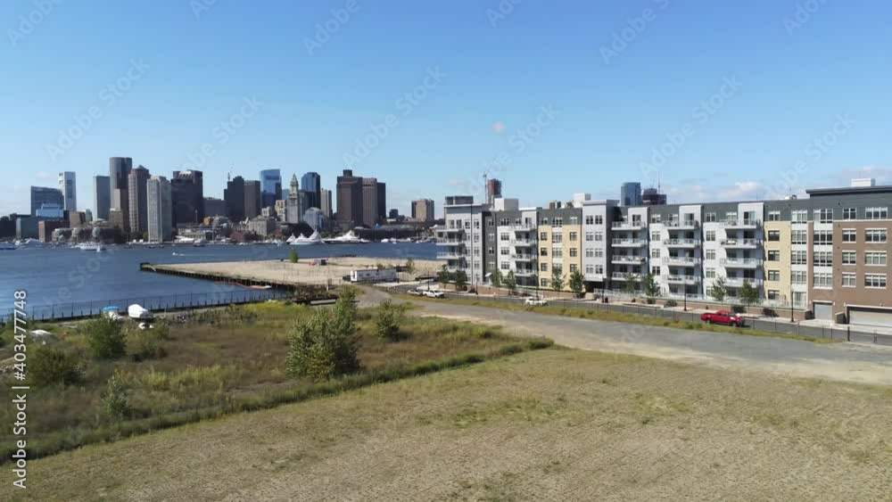 Boston, MA drone shot of housing and businesses. Boston, MA drone shot of housing and businesses.