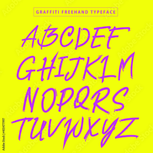 alphabet text font and typeface of gratfiti paint style vector illustration, freehand written typography