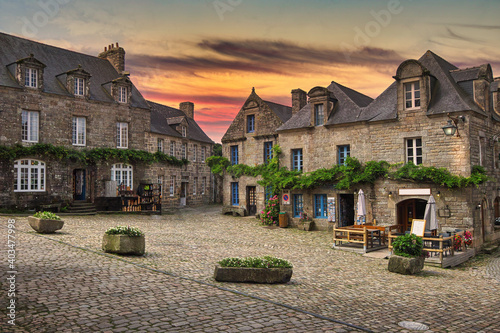 Locronan, Brittany, France. 16th and 17th century buildings that are grouped around the central square.