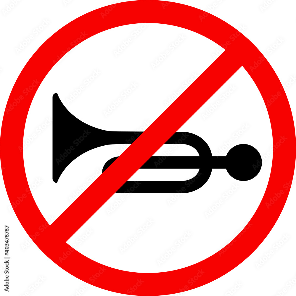 Horn prohibited sign. Red circle background. Traffic signs and symbols. Horn prohibited sign. Red circle background. Traffic signs and symbols.