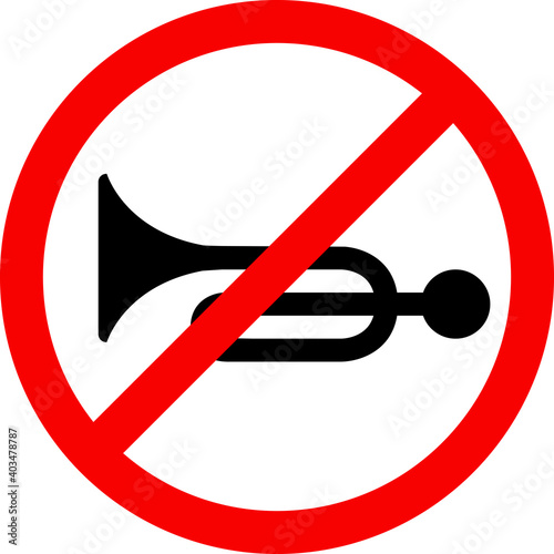 Horn prohibited sign. Red circle background. Traffic signs and symbols.