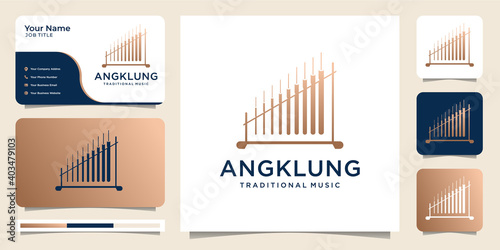 traditional instrument Angklung with business card vector illustration. icon for music ,classical,instrument,elegant,luxury ,brand. premium vector photo