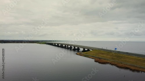 Wallpaper Mural Overhead drone view on the Ketelbrug with the A6 highway. The bridge is located between the Ketelmeer and Ijsselmeer in Flevoland, The Netherlands
 Torontodigital.ca