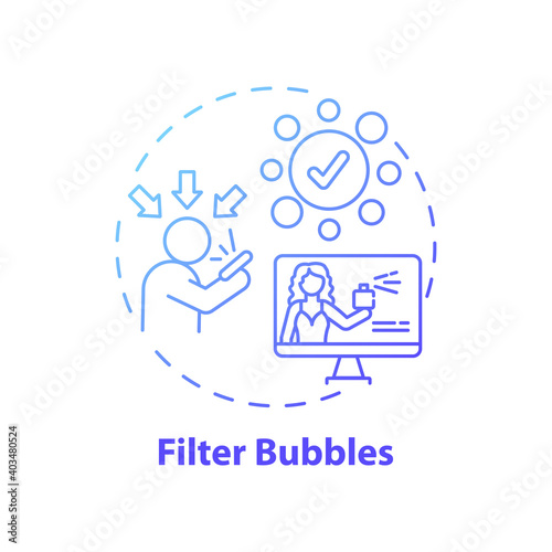 Filter bubbles concept icon. Journalism challenge idea thin line illustration. Isolating users from differing viewpoints. Propaganda and manipulation. Vector isolated outline RGB color drawing