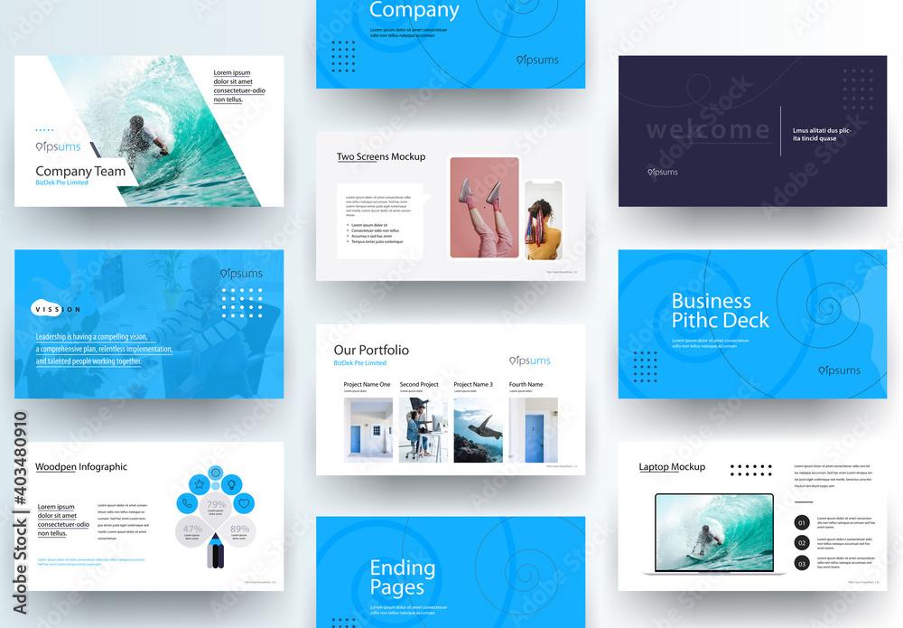 Business Pitch Deck Presentation Laout with Blue Accents Stock Template ...