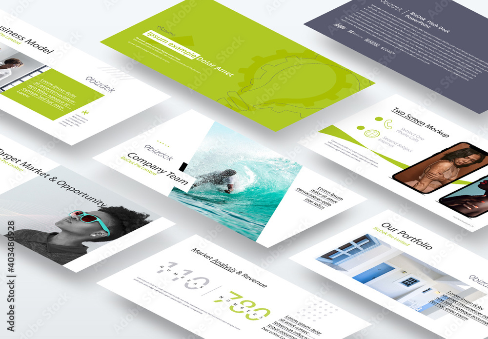 Business Pitch Deck Presentation Green Layout Stock Template | Adobe Stock