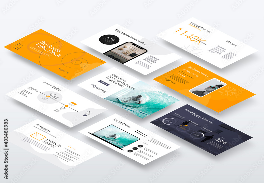 Business Pitch Deck Presentation Laout with Orange Accents Stock ...