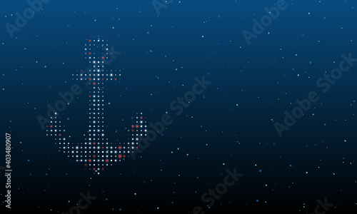 On the left is the sea anchor symbol filled with white dots. Background pattern from dots and circles of different shades. Vector illustration on blue background with stars