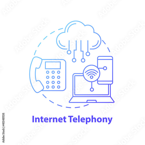 Internet telephony concept icon. New media example idea thin line illustration. Providing telephone services. Internet protocol. Phone calls, voicemail. Vector isolated outline RGB color drawing