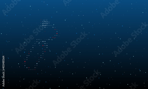 On the left is the dynamite symbol filled with white dots. Background pattern from dots and circles of different shades. Vector illustration on blue background with stars