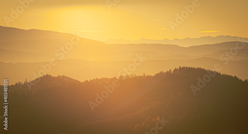 Sunlit layers of hills, early morning © Krzysztof