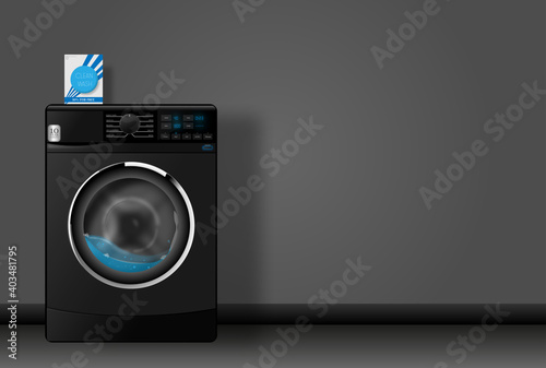 Washing machine realistic illustration in dark interior 