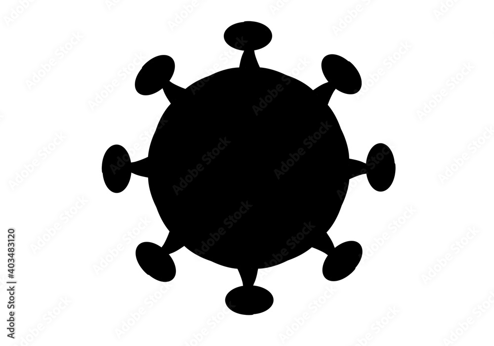 Silueta de corona virus o covid-19 sobre fondo blanco