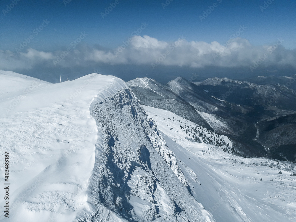Mountain landscape covered in snow