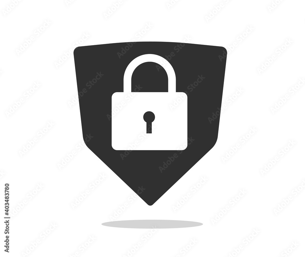 Secure shield lock shape silhouette as data protection icon pictogram vector sign illustration, safe privacy sign black and white monochrome design, protected internet access insignia Secure shield lock shape silhouette as data protection icon pictogram vector sign illustration, safe privacy sign black and white monochrome design, protected internet access insignia