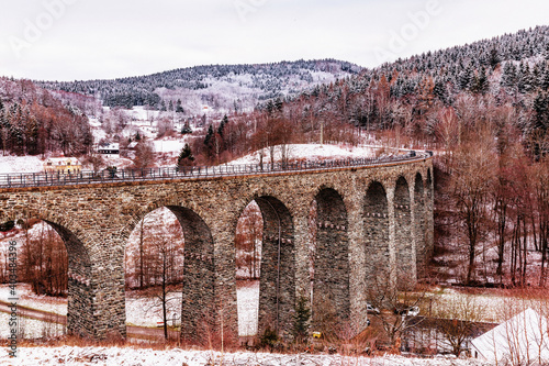 Old stone railway bridge near Krystofovo Udoli, Novina Viaduct in Czech Republic. photo