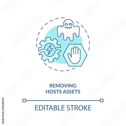 Removing hosts assets concept icon. Asset management benefit idea thin line illustration. Increasing depreciation. Asset-clean-up. Vector isolated outline RGB color drawing. Editable stroke
