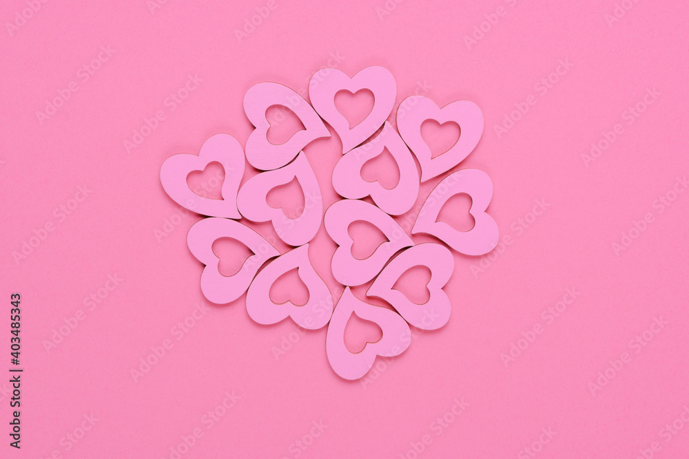 pink background with pink hearts .pattern.top view.copy space.valentine day. pink background with pink hearts .pattern.top view.copy space.valentine day.