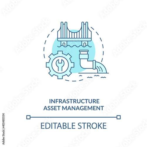 Infrastructure asset management concept icon. AM type idea thin line illustration. Data acquisition and geographic positioning. Vector isolated outline RGB color drawing. Editable stroke