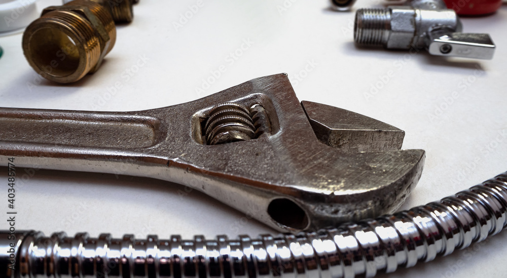 plumbing tools and equipment on white background plumbing tools and equipment on white background