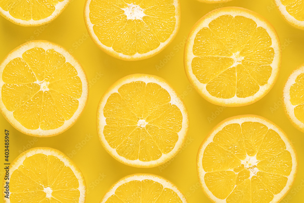 lemon slice on yellow background-