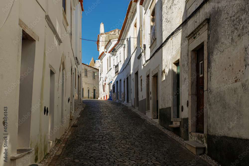 Typical street in the old town of Estremoz. Portugal.