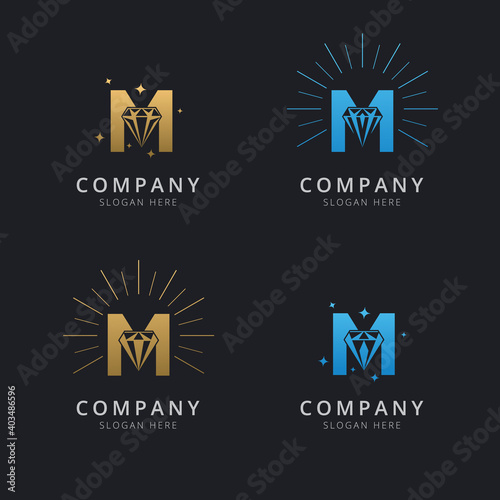 Letter M with luxury abstract diamond logo template