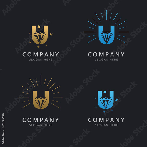 Letter U with luxury abstract diamond logo template