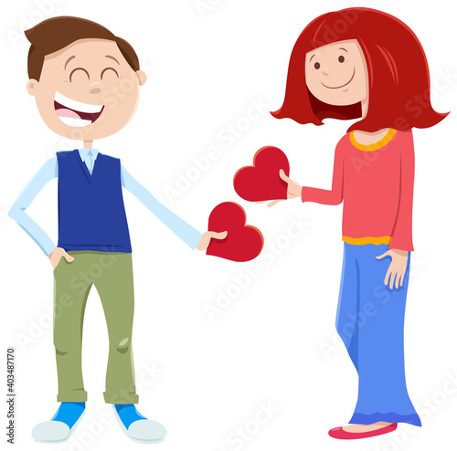 valentine card with girl and boy characters
