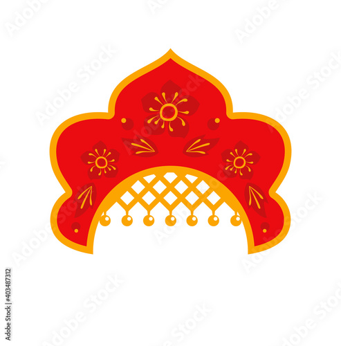 Russian Kokoshnik in style Khokhloma. Vector illustration icon.