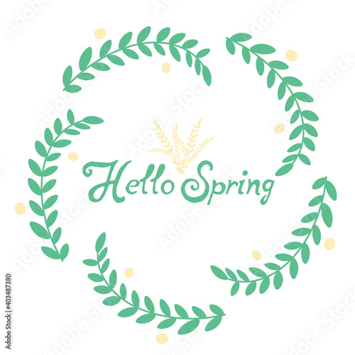 Hello Spring. Spring wreath of leaves.