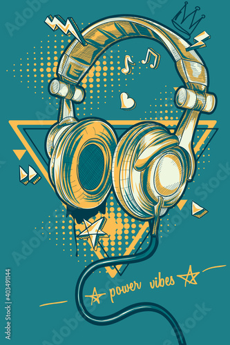 Funky colorful drawn musical headphones