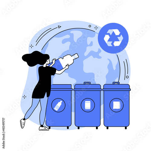Garbage collection and sorting abstract concept vector illustration. Household waste collection, local disposal systems, waste segregation, urban curbside service vehicles abstract metaphor.
