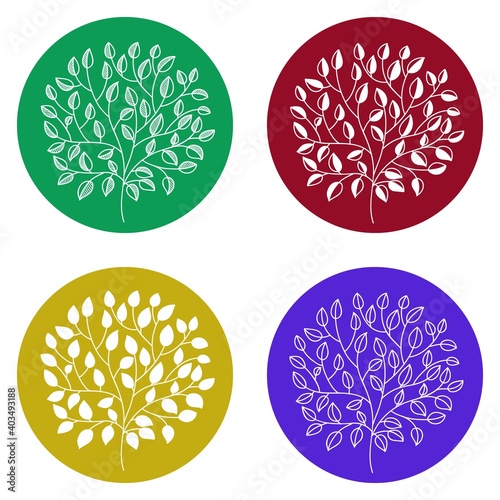 abstract tree emblems. elegant white elements on colorful round background
