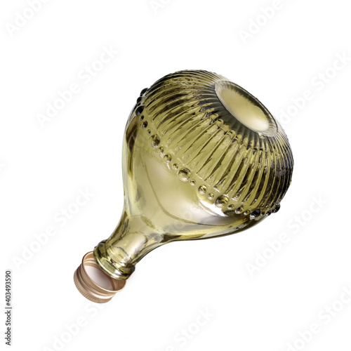 Layout of perfume bottle with glass test stick on a white background