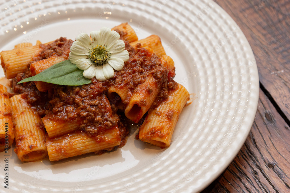 Rigatoni pasta with lamb sauce and ragout. Rigatoni pasta with lamb sauce and ragout.