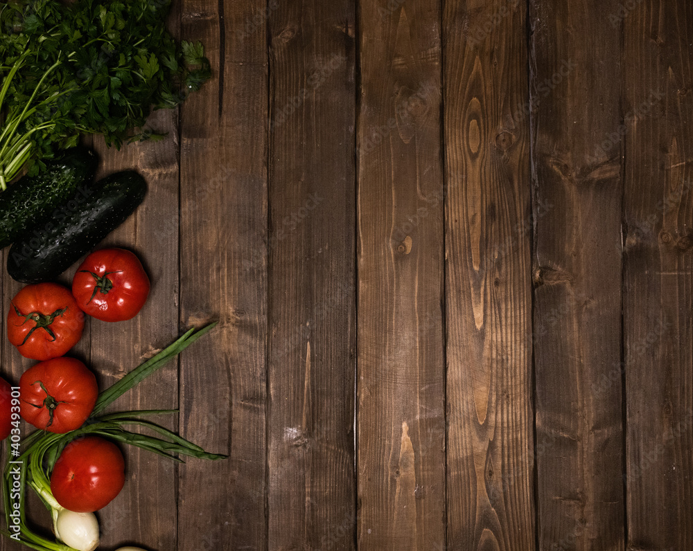 vegetables and bread  on a wooden board