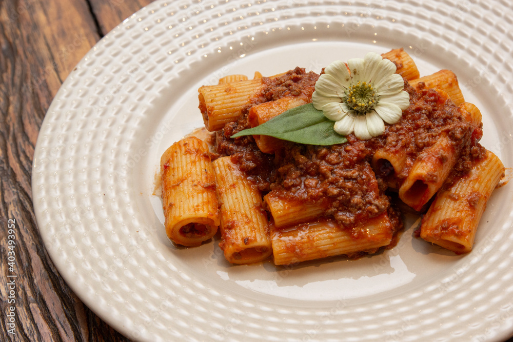 Rigatoni pasta with lamb sauce and ragout. Rigatoni pasta with lamb sauce and ragout.