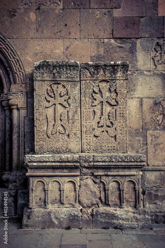 medieval monastery wall cross stones