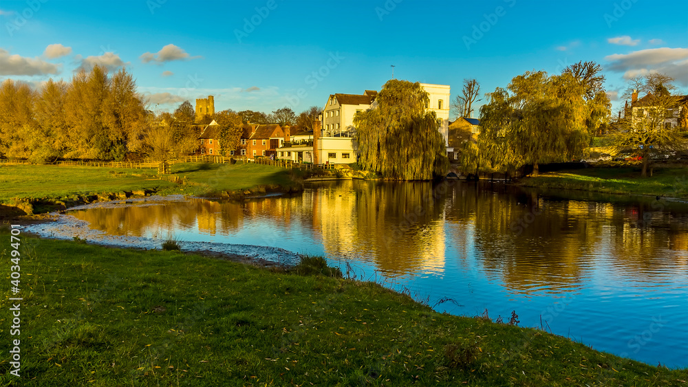 A view across the River Stour towards the western edge of Sudbury, Suffolk