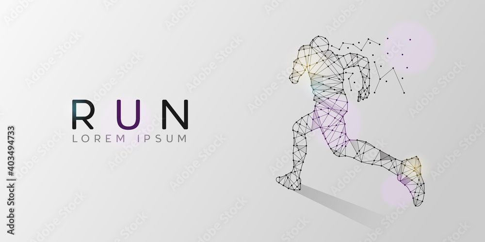 Particles geometric line art and dot of running man design background