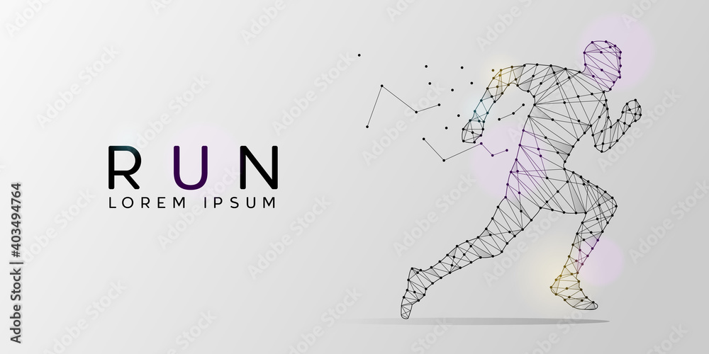 Particles geometric line art and dot of running people design background Particles geometric line art and dot of running people design background