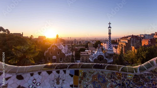 Sunrise at Park de Guell in Barcelona Motion Timelapse